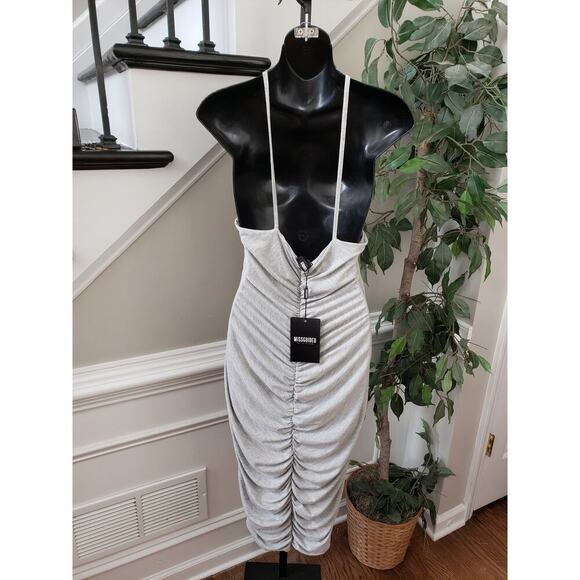 Missguided Gray Ruched Halter Bodycon Midi Dress Sleeveless Size 12 NWT - Picture 2 of 10